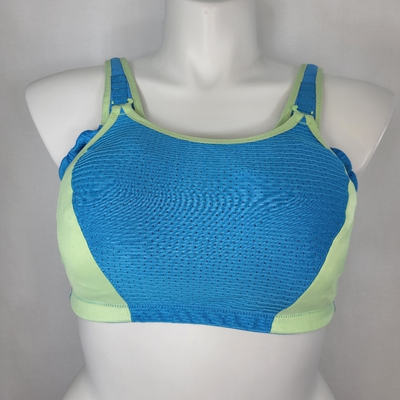 Glamorise Other - Glamorise Blue Green Sports BRA Womens 44C Double Layer Adj Straps Back Closure